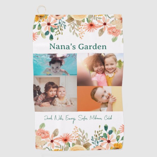 Gepersonaliseerde fotocollage Nana oma's tuin Golfhanddoek (Voorkant)