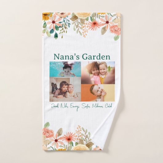 Gepersonaliseerde fotocollage Nana oma's tuin Handdoek (Handdoek)