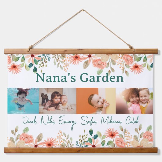 Gepersonaliseerde fotocollage Nana oma's tuin Hangend Wandkleed (Voorkant)
