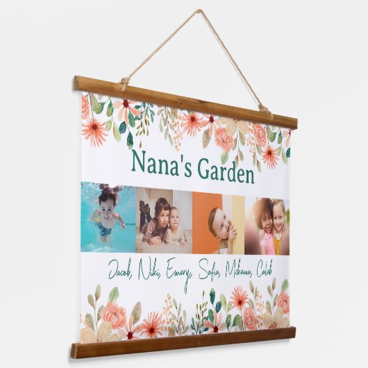 Gepersonaliseerde fotocollage Nana oma's tuin Hangend Wandkleed (Gebogen)