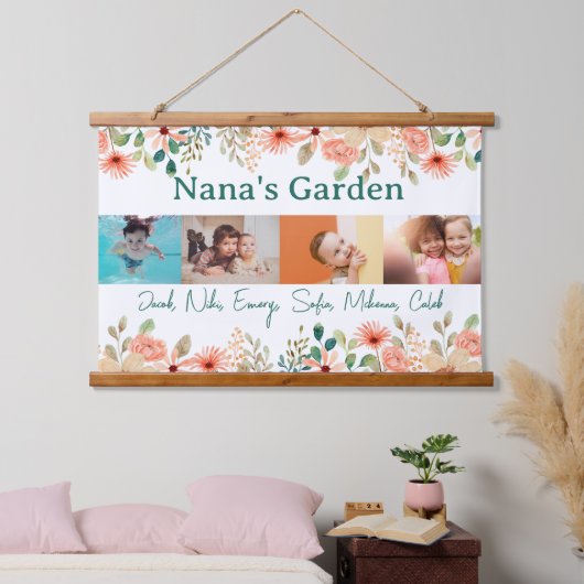 Gepersonaliseerde fotocollage Nana oma's tuin Hangend Wandkleed (Slaapkamer)
