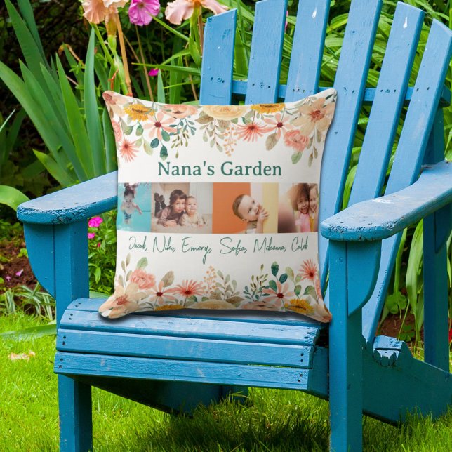 Gepersonaliseerde fotocollage Nana oma's tuin Kussen (Personalized Photo Collage Nana Grandma's Garden Throw Pillow)