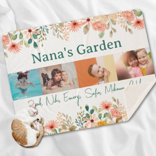 Gepersonaliseerde fotocollage Nana oma's tuin Sherpa Deken
