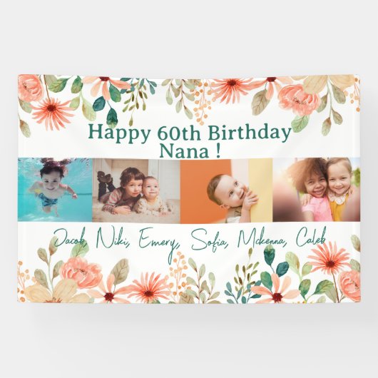 Gepersonaliseerde fotocollage Nana oma's verjaarda Spandoek (Horizontaal)
