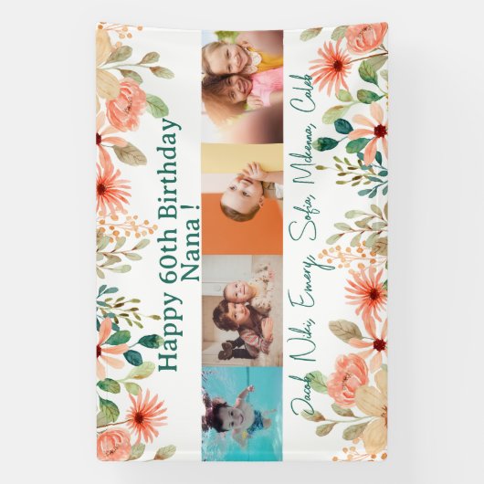 Gepersonaliseerde fotocollage Nana oma's verjaarda Spandoek (Verticaal)