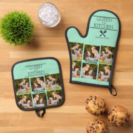 Gepersonaliseerde Fotocollage Oven Mitt & Pot Houd Ovenwant & Pannenlap Set
