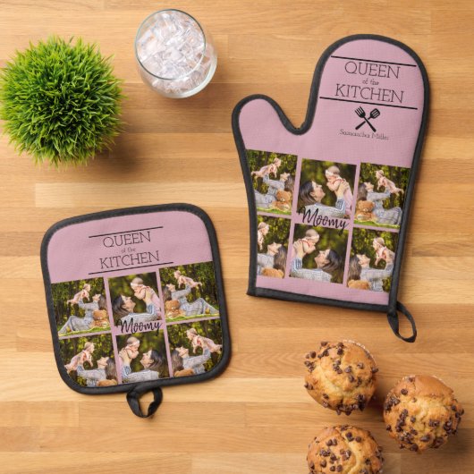 Gepersonaliseerde Fotocollage Oven Mitt & Pot Houd Ovenwant & Pannenlap Set (Top down)