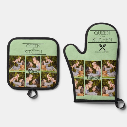 Gepersonaliseerde Fotocollage Oven Mitt & Pot Houd Ovenwant & Pannenlap Set (Voorkant)