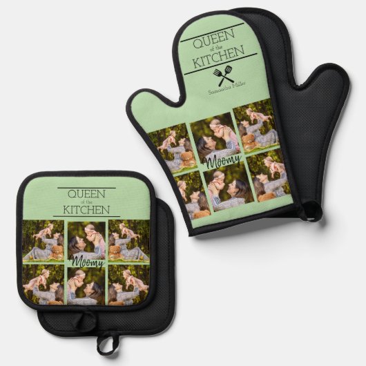 Gepersonaliseerde Fotocollage Oven Mitt & Pot Houd Ovenwant & Pannenlap Set (Voorkant / Achterkant)