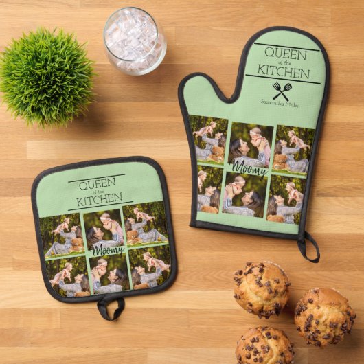 Gepersonaliseerde Fotocollage Oven Mitt & Pot Houd Ovenwant & Pannenlap Set (Top down)