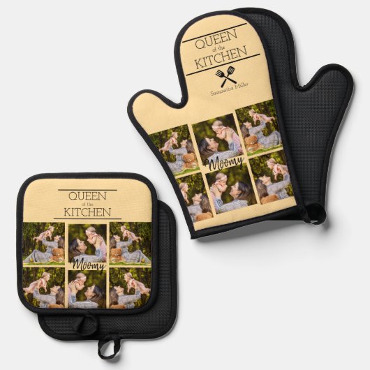 Gepersonaliseerde Fotocollage Oven Mitt & Pot Houd Ovenwant & Pannenlap Set (Voorkant / Achterkant)