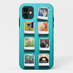 Gepersonaliseerde Fotocollage Turquoise Girly Tren Case-Mate iPhone Case