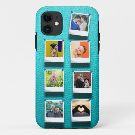 Gepersonaliseerde Fotocollage Turquoise Girly Tren Case-Mate iPhone Case (Achterkant)