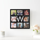 Gepersonaliseerde fotocollage vierkante klok (Huis)