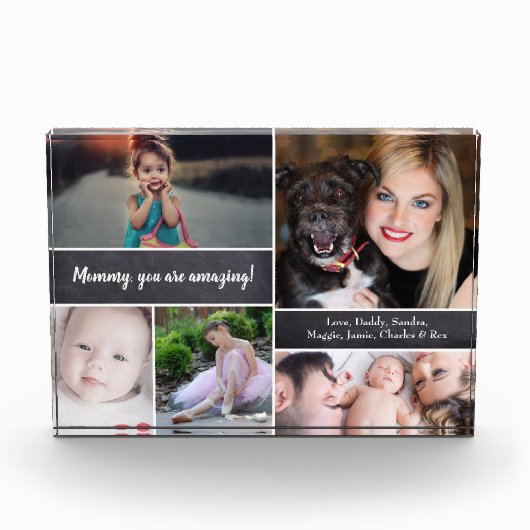 Gepersonaliseerde Fotocollage voor mama, krijtbord Fotoblokken (Voorkant)