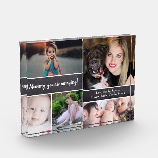 Gepersonaliseerde Fotocollage voor mama, krijtbord Fotoblokken (Links)