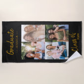 Gepersonaliseerde Fotocollage Zwart Goud Afstudere Strandlaken (Voorkant)