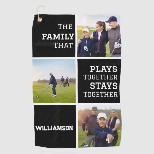 Gepersonaliseerde Fotocollage Zwart-wit Golfhanddoek (Voorkant)