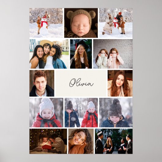 Gepersonaliseerde fotocollageposter met naam poster (Voorkant)