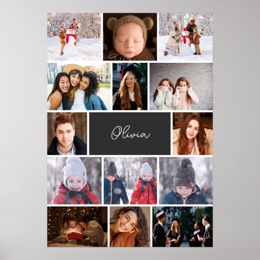 Gepersonaliseerde fotocollageposter met naam poster (Voorkant)