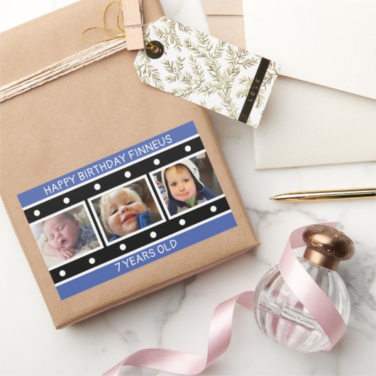Gepersonaliseerde fotofilmstrip Birthday Rechthoekige Sticker (Geschenken)