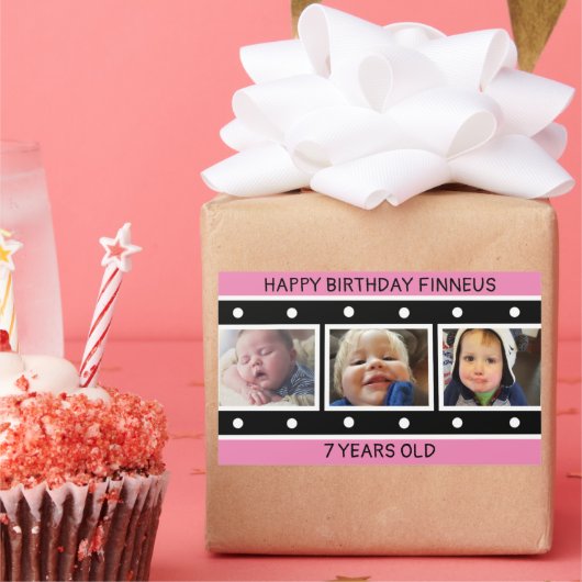 Gepersonaliseerde fotofilmstrip Birthday Rechthoekige Sticker (Feest)