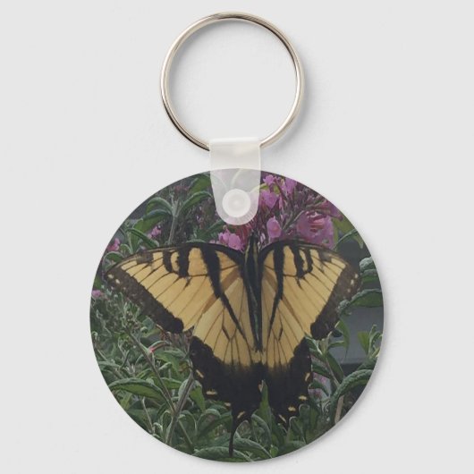 Gepersonaliseerde fotogele en zwarte vlinder sleutelhanger (Voorkant)