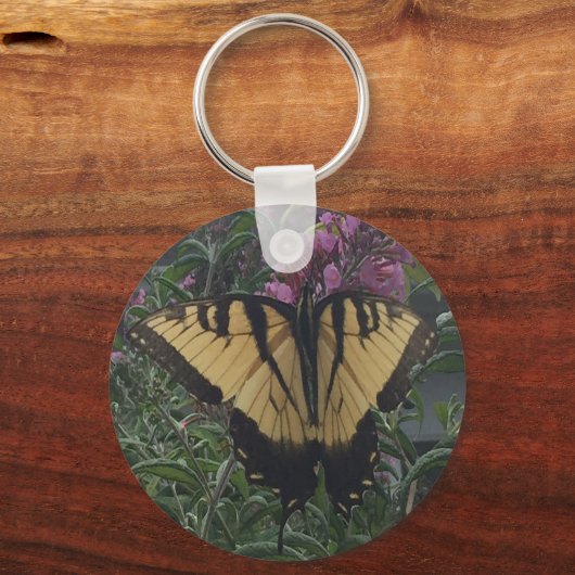 Gepersonaliseerde fotogele en zwarte vlinder sleutelhanger (Voorkant)