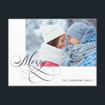 Gepersonaliseerde fotokalligrafie Script Merry Feestdagenkaart<br><div class="desc">Het ontwerp is voorzien van vrolijk kalligrafieschrift. Personaliseer deze kaart door uw foto en gegevens toe te voegen.</div>