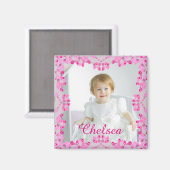Gepersonaliseerde Fotomagneet Roze Rand en Naam Magneet (Voorkant / Achterkant)