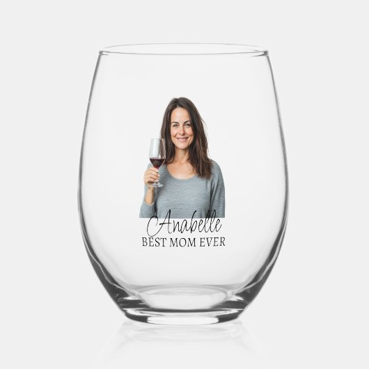 Gepersonaliseerde Fotonaam Beste Mam Ooit Gift Wijnglas Zonder Voet (Voorkant)