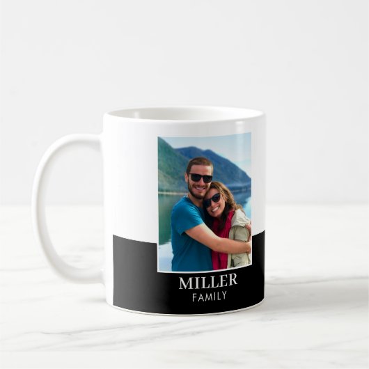 Gepersonaliseerde fotonaam Black Modern Koffiemok (Links)