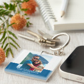 Gepersonaliseerde fotonaam Blue Modern Sleutelhanger (Voorkant Rechts)