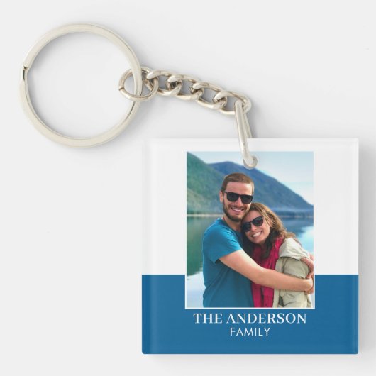 Gepersonaliseerde fotonaam Blue Modern Sleutelhanger (Voorkant)
