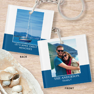 Gepersonaliseerde fotonaam Blue Modern Sleutelhanger