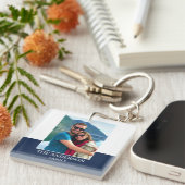 Gepersonaliseerde fotonaam Dark Blue Modern Sleutelhanger (Voorkant Rechts)