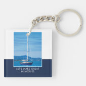 Gepersonaliseerde fotonaam Dark Blue Modern Sleutelhanger (Achterkant)