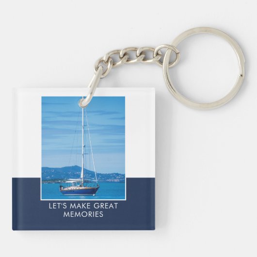 Gepersonaliseerde fotonaam Dark Blue Modern Sleutelhanger (Achterkant)