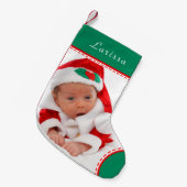 Gepersonaliseerde fotonaam Groene Trim Kerstmis Kleine Kerstsok (Voorkant (Hangend))