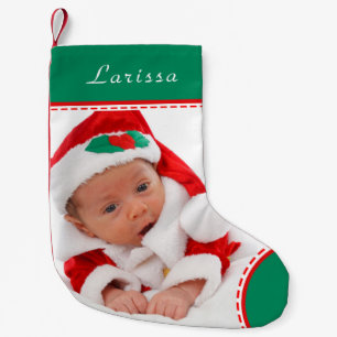 Gepersonaliseerde fotonaam Groene Trim Kerstmis Kleine Kerstsok