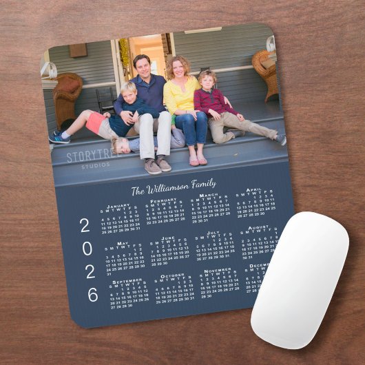 Gepersonaliseerde Fotonaam Navy Blue 2026 Kalender Muismat