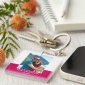 Gepersonaliseerde fotonaam Pink Modern Sleutelhanger (Voorkant Rechts)