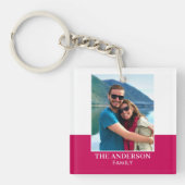 Gepersonaliseerde fotonaam Pink Modern Sleutelhanger (Voorkant)