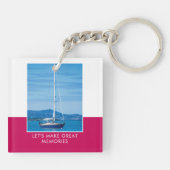 Gepersonaliseerde fotonaam Pink Modern Sleutelhanger (Achterkant)