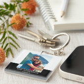 Gepersonaliseerde fotonaam Zwart Wit Modern Sleutelhanger (Voorkant Rechts)