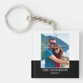 Gepersonaliseerde fotonaam Zwart Wit Modern Sleutelhanger (Voorkant)