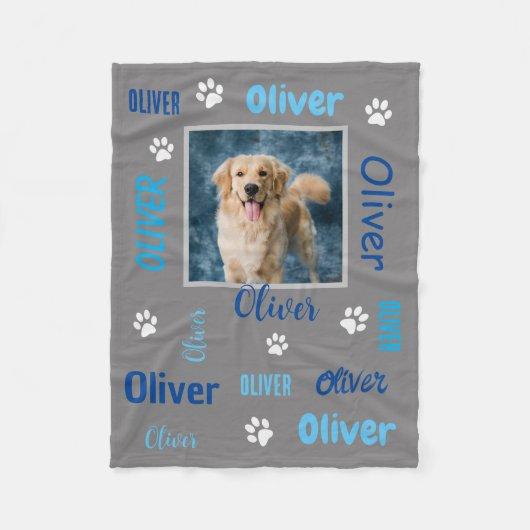 Gepersonaliseerde fotonamen | Grijze Hond Fleece Deken (Voorkant)