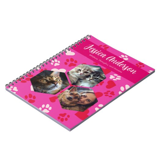 Gepersonaliseerde foto's & naam Paw Prints Patroon Notitieboek (Linkerzijde)
