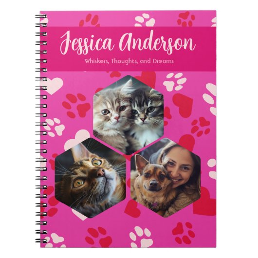 Gepersonaliseerde foto's & naam Paw Prints Patroon Notitieboek (Voorkant)