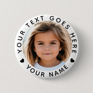Gepersonaliseerde fototekst en naam ronde button 5,7 cm